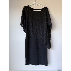 ADRIANNA PAPELL Size 4 Black Chiffon Overlay Capelet Shutter Pleat Sheath Dress‌